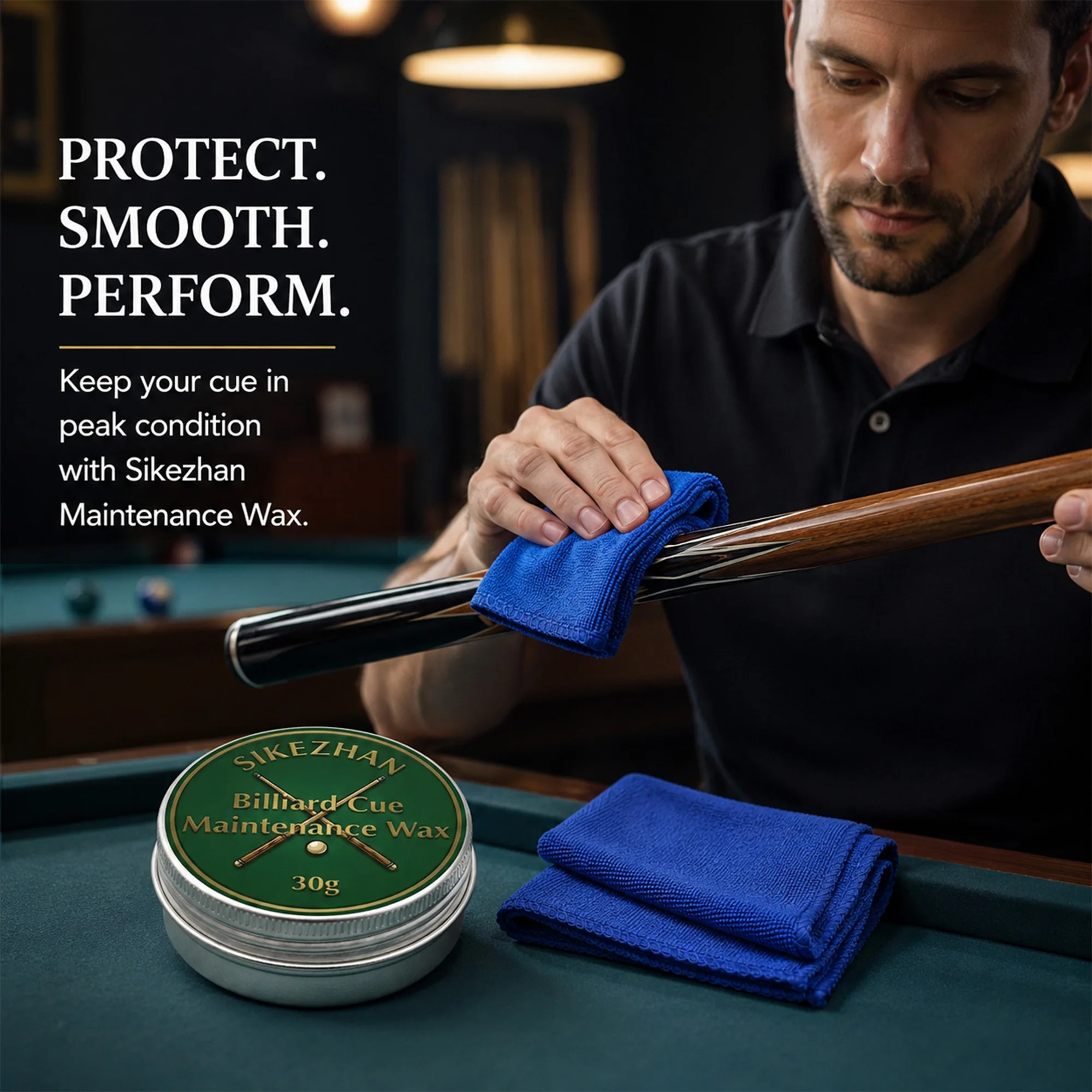 Pool Cue Conditioner Wax with Blue Towel 30g Wood Protector to Prevent Warping Snooker Billiard Equipment Portable Cue Care Tool