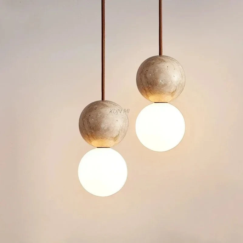 Yellow Travertine Bedroom Bedside Chandelier Retro Japanese Style Wabi-sabi Style Minimalist Restaurant Small Pendant