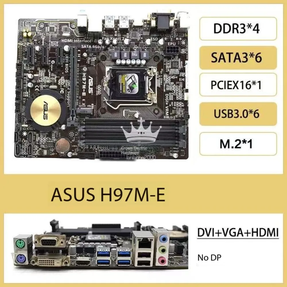 

Asus H97 M E Plus PRO Gamer E G10AJ motherboard 1150 pins supports I7-4770