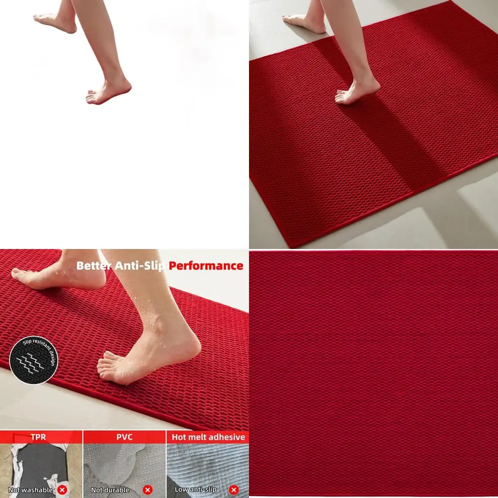 

Red Super Absorbent Non-Slip 36x48 Large Christmas Bathroom Rugs - Thin, Quick Drying Bath Mats