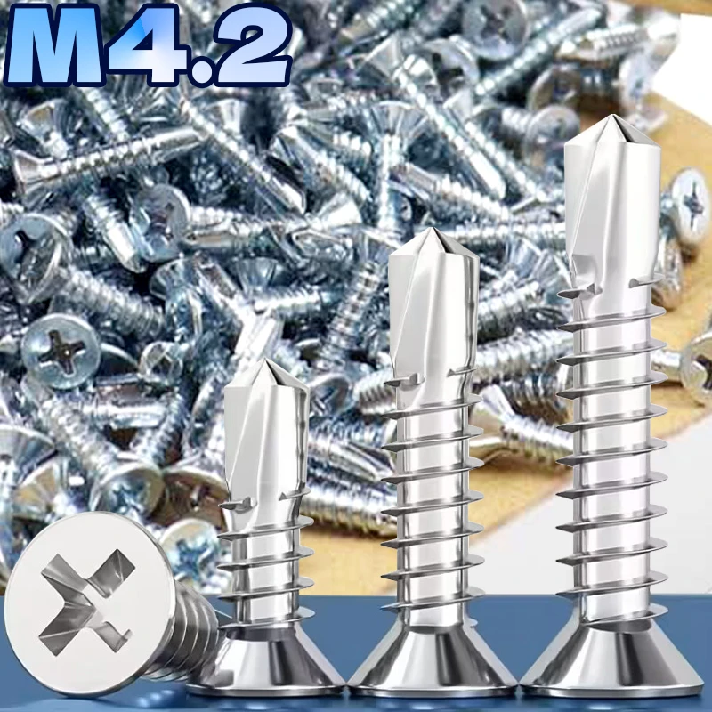 M4.2 Stainless Steel Cross Flat Head Drilling Screws Countersunk DIY Hardware Self-Tapping Phillips Fastener 13/16/19/25/32/38mm