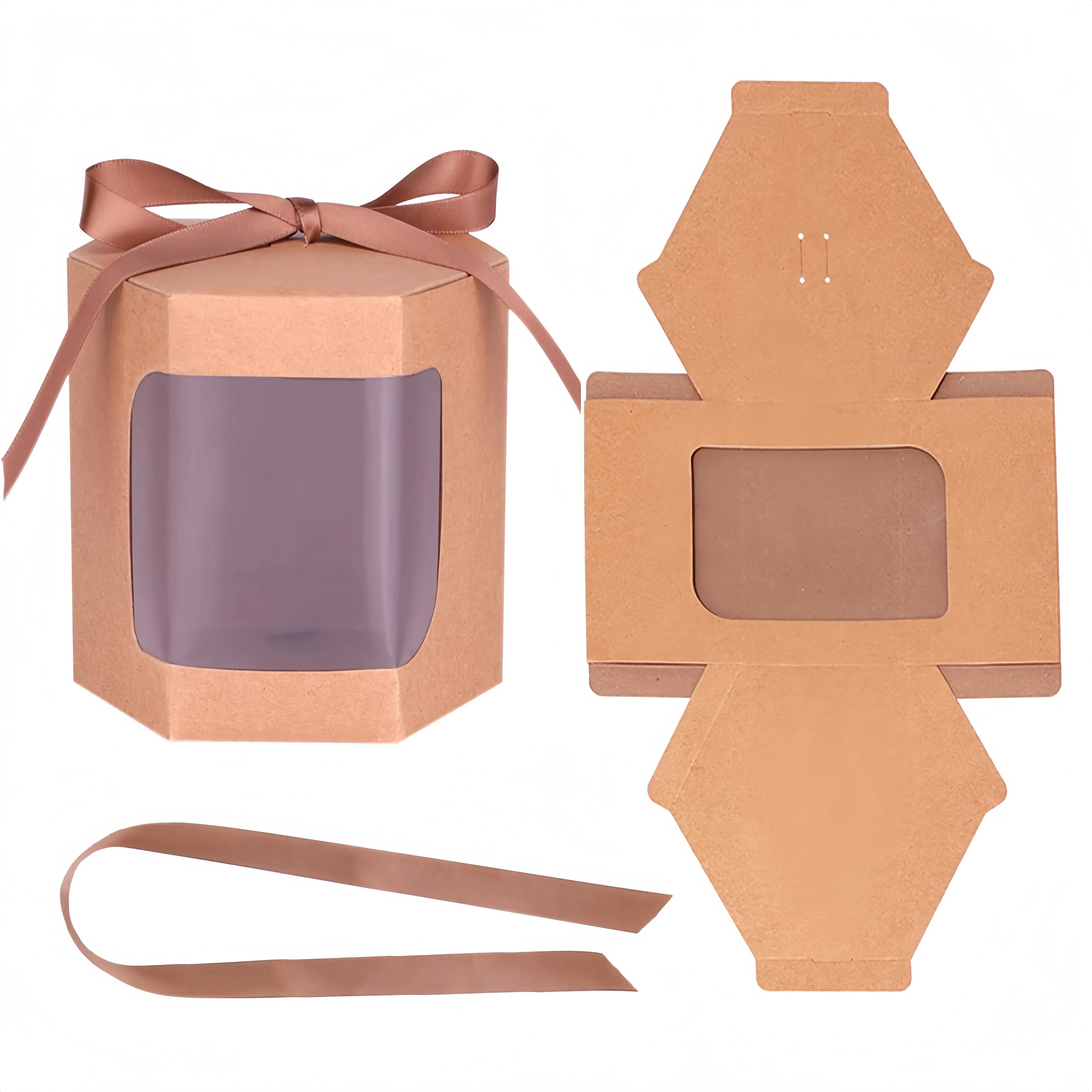 6/12/30 Stück Kraftpapier-Band-Schachtel für Süßigkeiten und Kekse mit transparentem Fenster, handgefertigte Geschenkverpackung, Geschenkbox für Hochzeiten und Partys – Detail 6