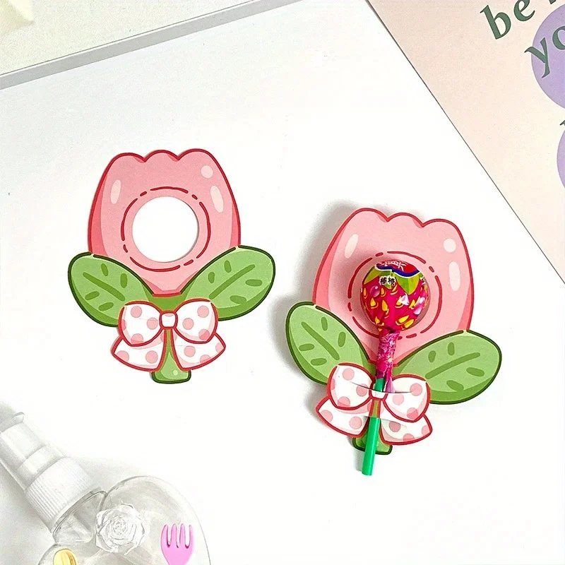30 Uds./50 Uds. Tarjetas decorativas de piruleta de flores de dibujos animados bonitos, insertos de papel para recuerdos de fiesta y presentación de golosinas dulces