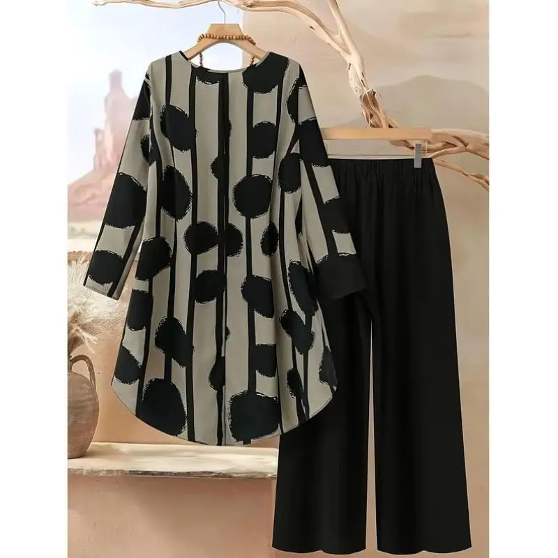 

Ele Faionable Ladies Print Suit Jaet Casual Sport Suit Autumn Seven Sve ort Pants Comfortable Breathable Polyester