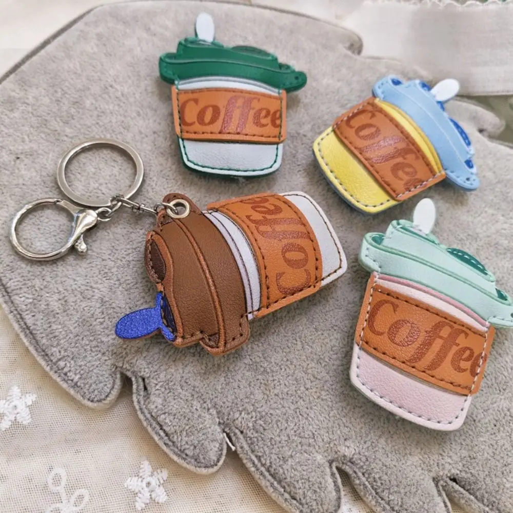 Cute Hanger Coffee Cup Leather Pendant DIY Candy Color Pu Keychain Creative Handmade Bag Charm Bag Pendant