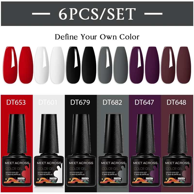 MEET ACROSS 6 Teile/satz 7,3 ml Dark Purple Serie Gel Nagellack Herbst Semi Permanent Nail art UV Gel Lack Nagel liefert