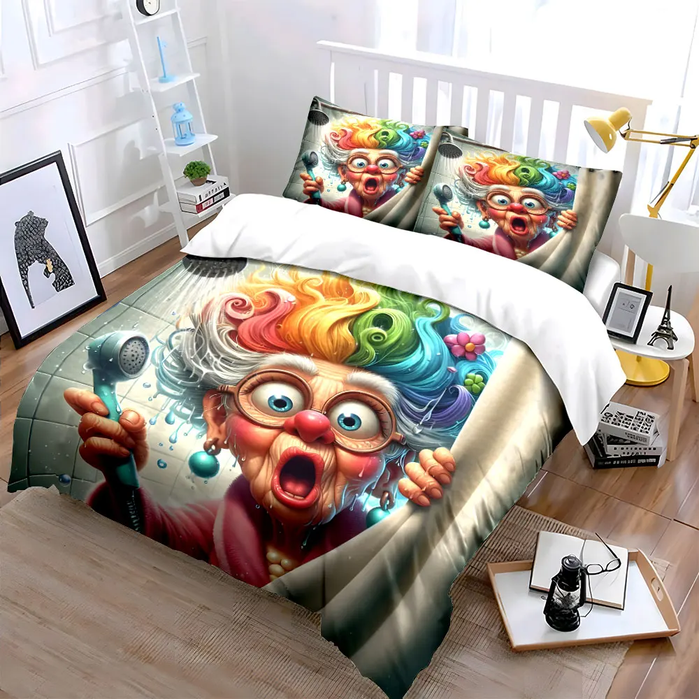 Colorful hair bathroom scene Print Bedding Set 1 Duvet Cover 2 Pillowcases for Adult and Children Luxury Gift Full Size