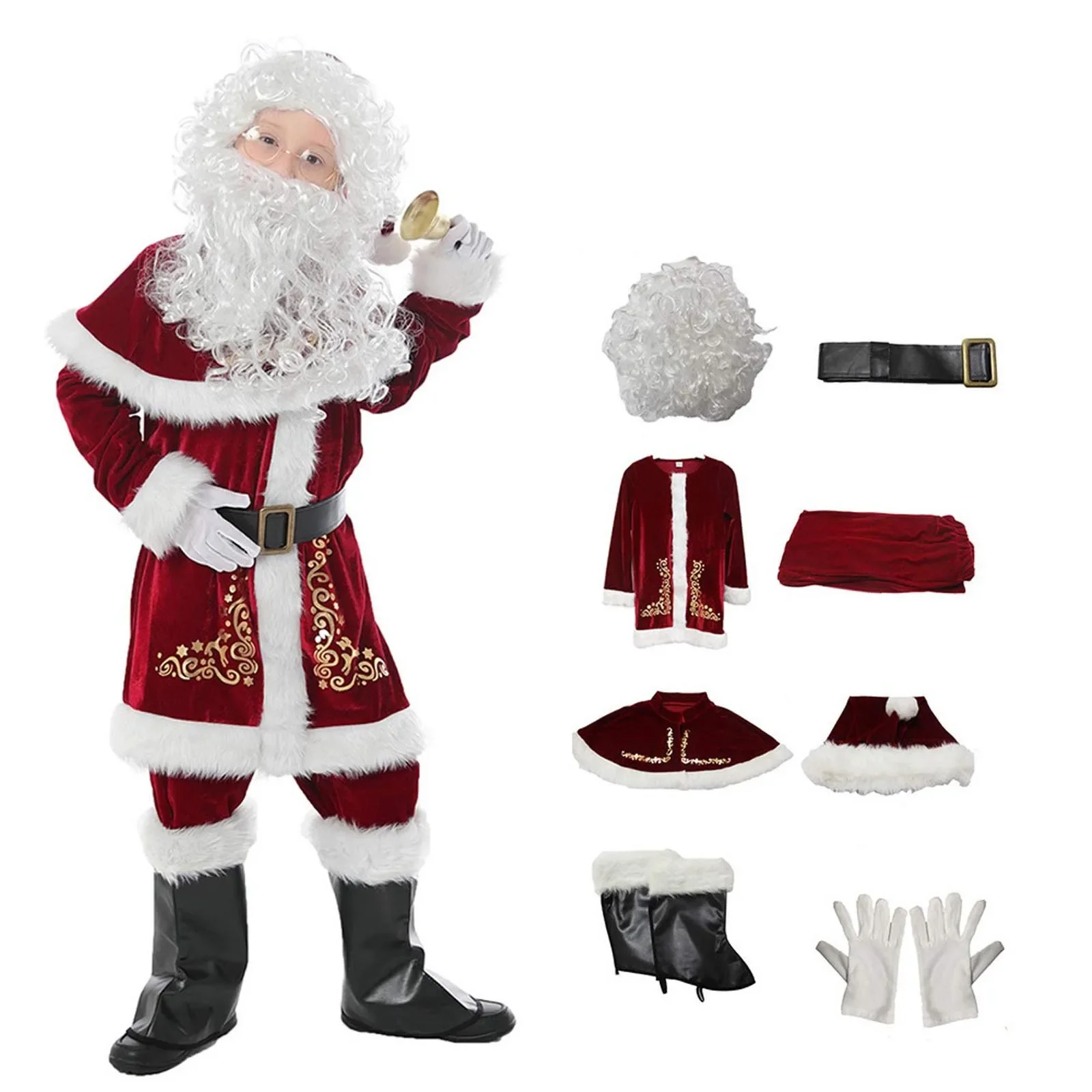 Costume de Père Noël de Noël pour Adultes, Vêtements Cosplay, Robe de Barrage, Imbibé, Hommes, 8 Pcs, 7Pcs, Lot