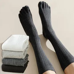 Fashion Knee High Five Finger Socks For Men Solid Color Striped Calf Socks Spring Summer Sweat absorption Split Toe Socks 5 Toes