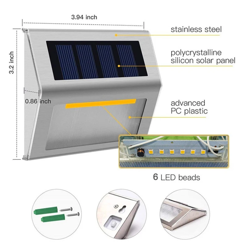 6LED Solar Outdoor Lights Waterproof Garden Fence Decoration Wall Lamp for Patio Street Yard Balcony