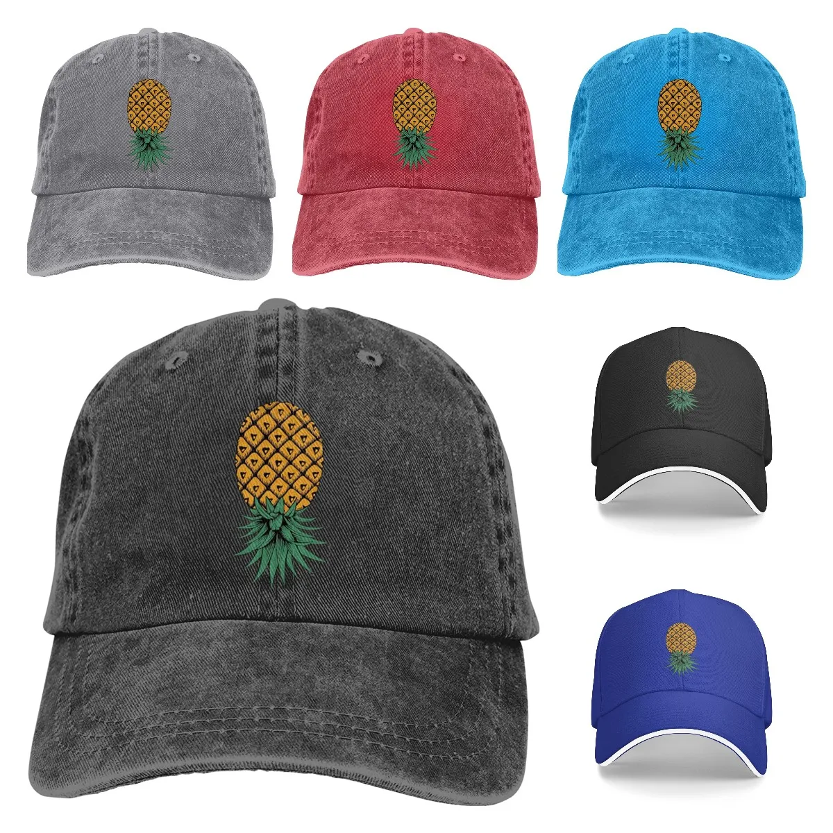 Upside Down Pineapple Baseball Cap Funny Cowboy Hat Unisex Adult Vintage Trucker Hats Adjustable Washable