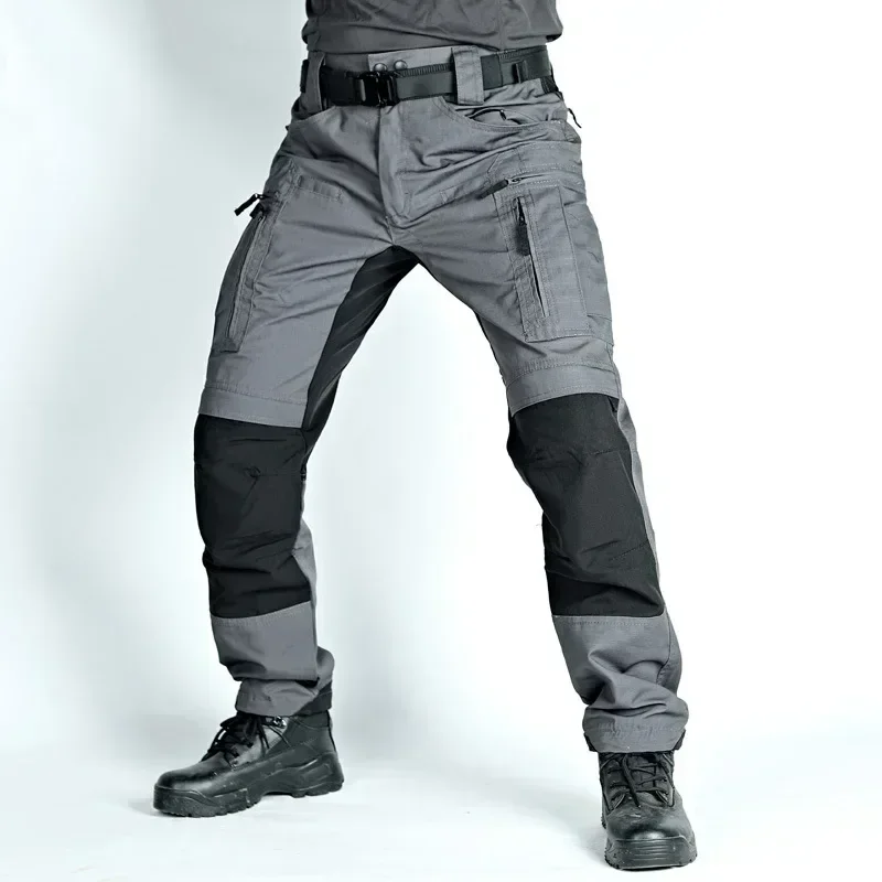 

Straight Cargo Mens Outdoor Work Trousers Spring Summer Waterproof Wear-resistant Pants Multi-Pockets Hiking Workwear No Belt