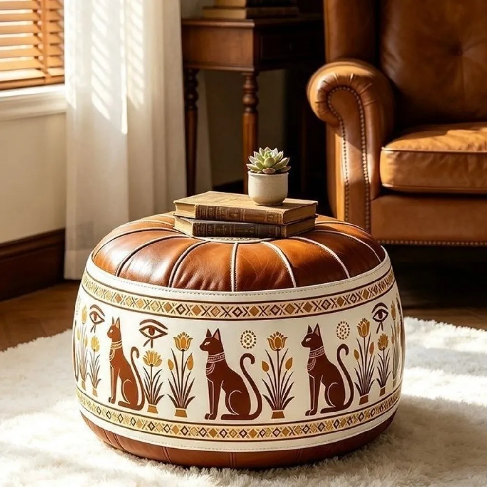 PU Leather Boho Style Seat Cushion Cover Unstuffed Large Capacity Sofa Stool Cover Fillable Design Waterproof