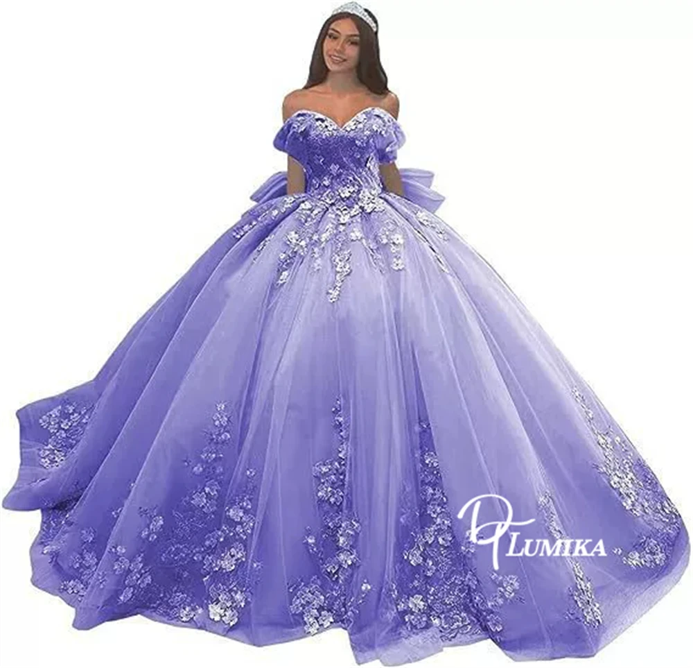 DTLumika Off the Shoulder Floral Sweet 15 Dresses Flowers Appliques Ball Gown Quinceanera Dresses Coming of Age Party Gowns