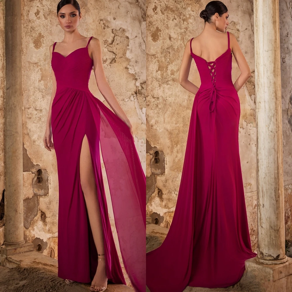 カスタマイズされたセクシーなシフォンマーメイドイブニングドレスクラシックスパゲッティストラップウエディングドレスセクシーなノースリーブ特別な日のドレス