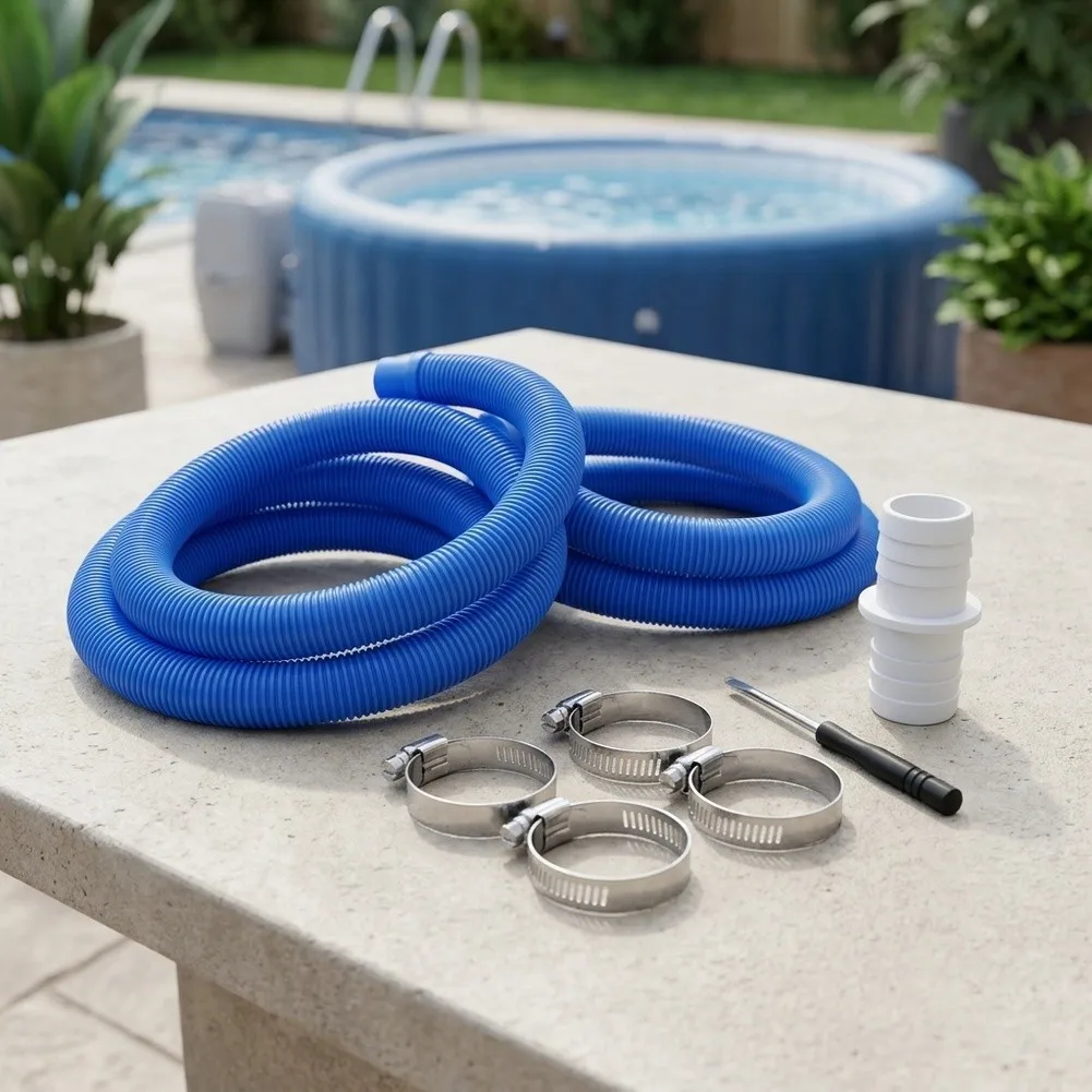 Replacement Pool Hose Kit Telescopic Pool Hose White Blue 32mm Pool Hose Adjustable Length Design Easy Installation Setup