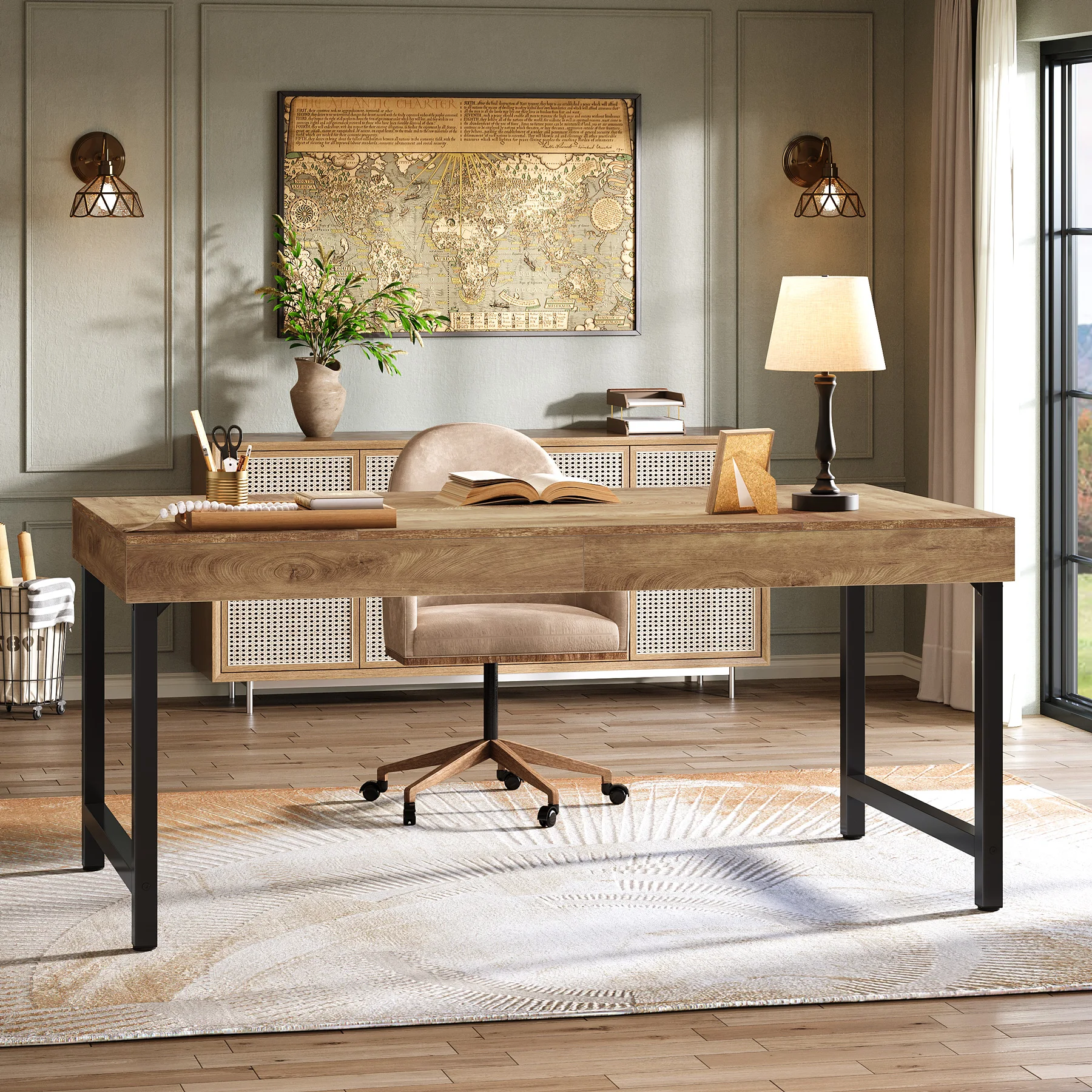 مكتب تنفيذي Tribesigns مقاس 55 بوصة للمكتب المنزلي، مكتب كمبيوتر محمول صناعي بسيط بأرجل معدنية قوية، كتابة للدراسة #5