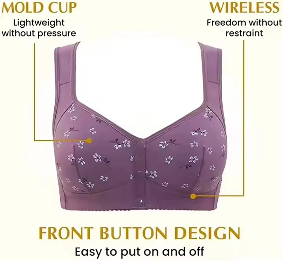 Plus Size Women Lingerie Bra Front Closure Push Up Bras Sexy Soft Underwear Full Cup Bralette Wide Straps Breathable Tank Tops