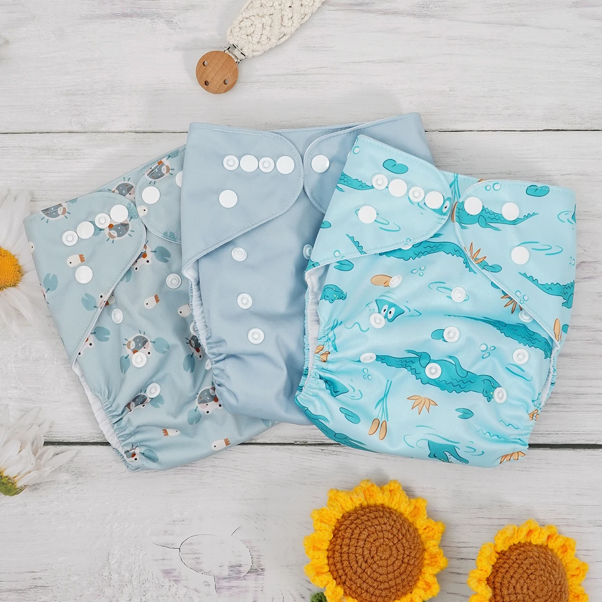 

HappyFlute New Combined Print 3PCS Pocket Diaper Suede Cloth Inner Reusable Absorbent Ecological Adjustable Baby Nappy Cover