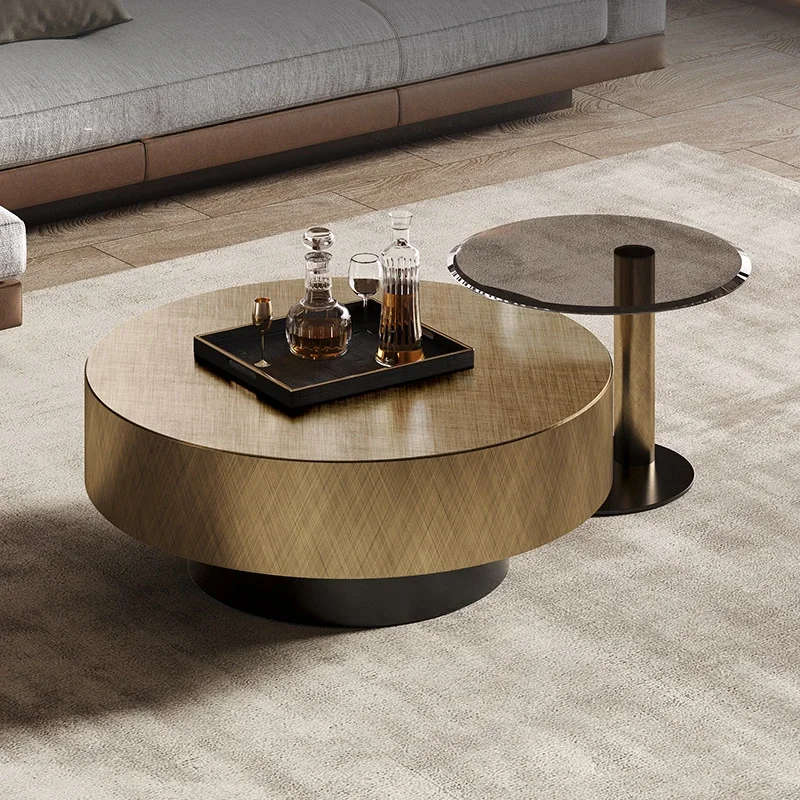 

журнальный столик Light Luxury Gold Living Room Coffee Table Villa Designer Art Bronze Brushed Size round Tea Table Combination