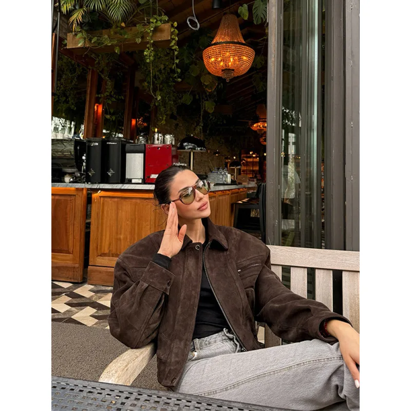 Autumn 2025 American Retro Motorcycle Stylish Short Loose Women's Premium Cropped Jacket