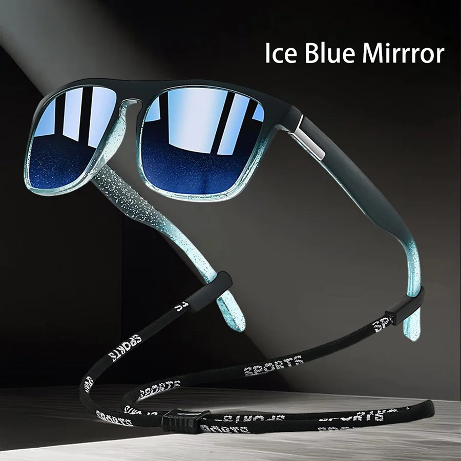Outdoor-Sonnenbrille mit klassischem quadratischem Rahmen, modische Sonnenbrille, Fahrbrille, Angel-Schutzbrille für Herren und Damen mit Kette – Detail 9