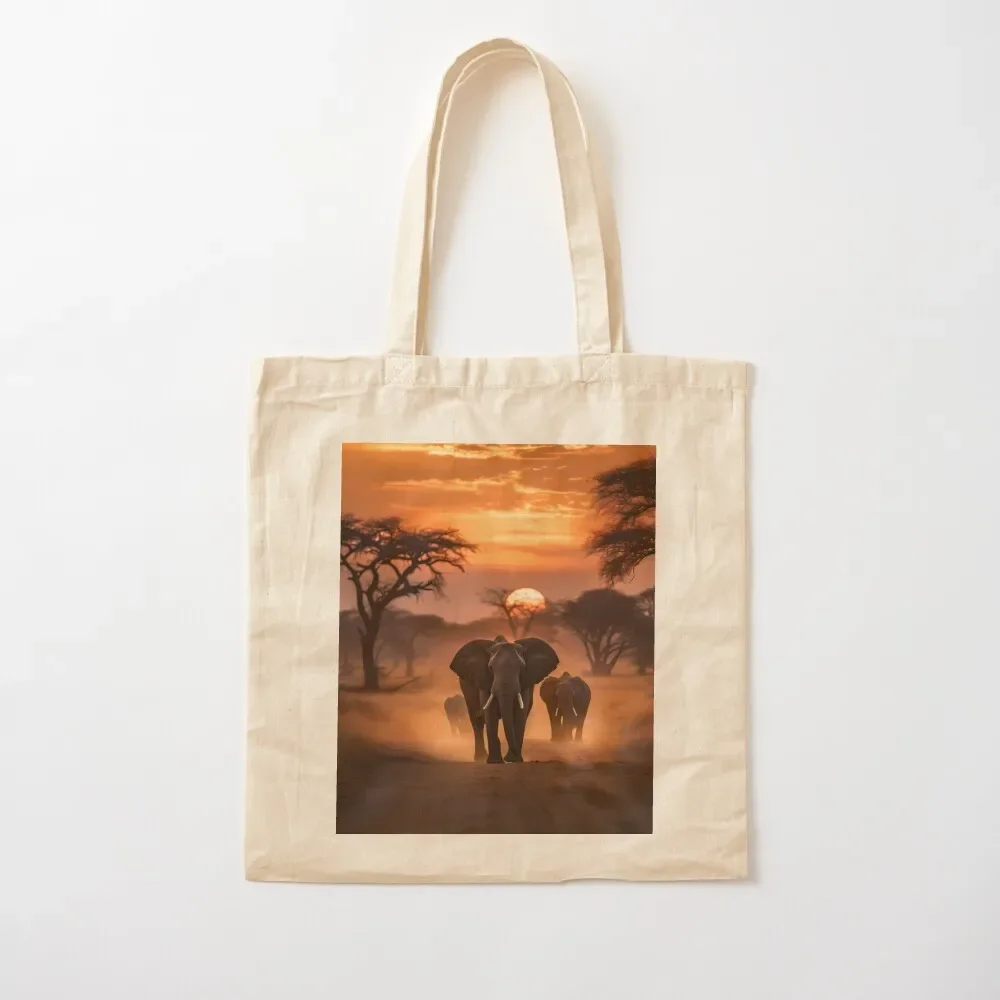 

Elephants African Safari Sunset Desert Sahara Tote Bag Women bags hand bag ladies tote bags aesthetic Tote Bag