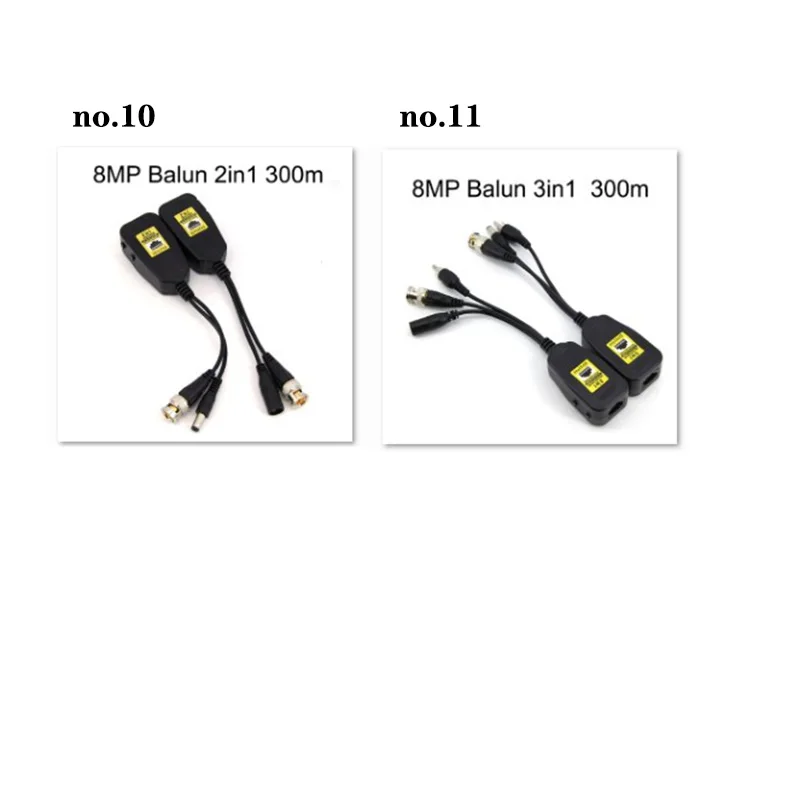 1pair 1080P 5MP 8MP 4K Passive RJ45 1CH Video Balun 2in1 BNC cable Power Supply cable Connector Twisted AHD/CVI/TVI CCTV Camera