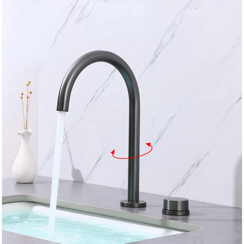 Vintage Basin Faucet with Dual Handle in Gunmetal Grey Finish for Bathroom Cabinet