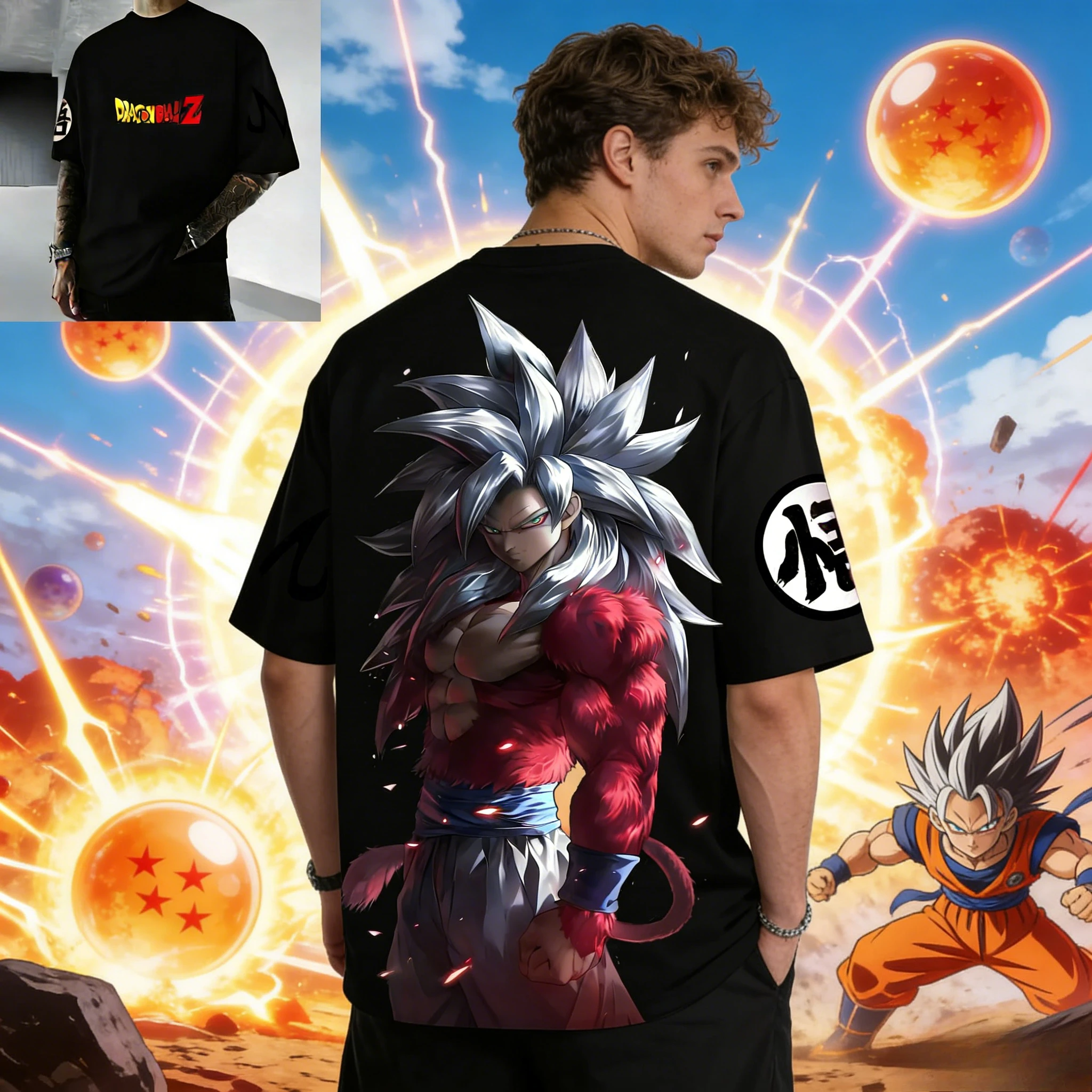 

2026 Summer Dragon Ball Super Saiyan 5 Goku Vintage Anime T-shirt Men's Pure Cotton Casual Loose Sports Daily Top