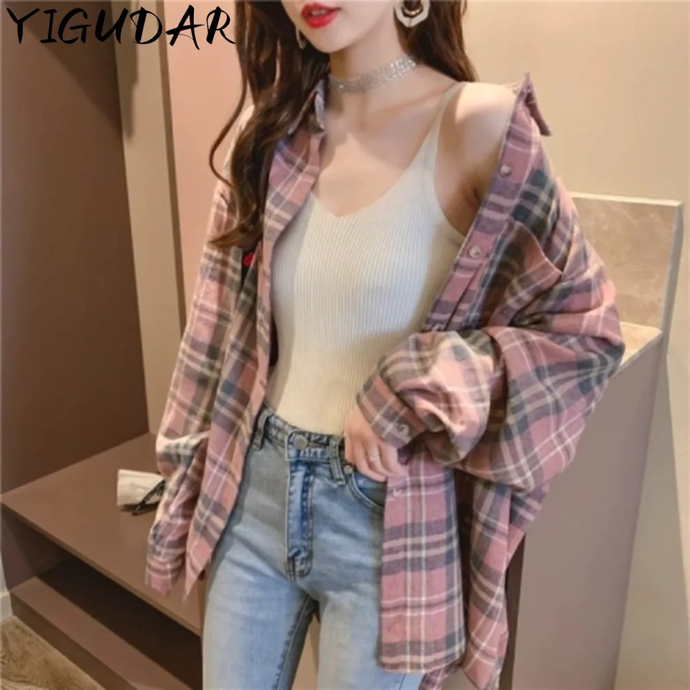 

Loose and comfortable Retro Women's Plaid Blouse Long Sleeve Check Shirt Female Basic Cheap Women's Korean Fashion Clothes