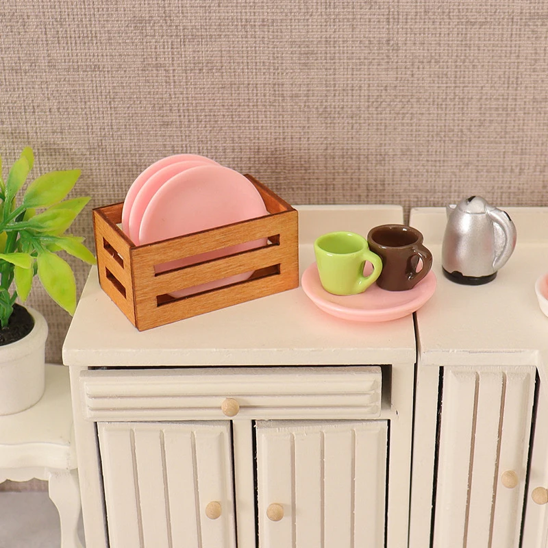 

5PCS Miniature Food And Play Scene Small Storage Basket Decoration Doll House Mini Wooden Fruit Frame Plate Model