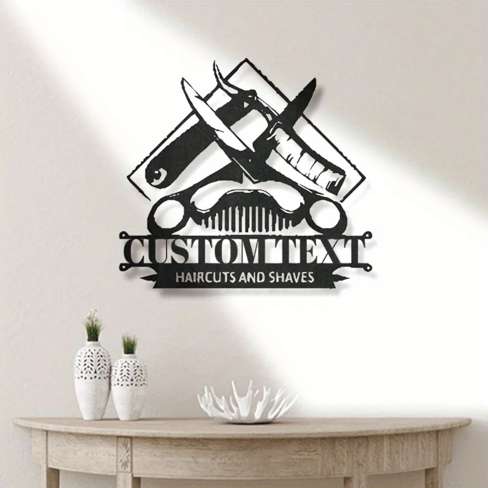 Colgante de pared de hierro, alimentación duradera, letrero personalizado de metal libre con diseño personalizado para barberías, decoración colgante moderna para el cabello