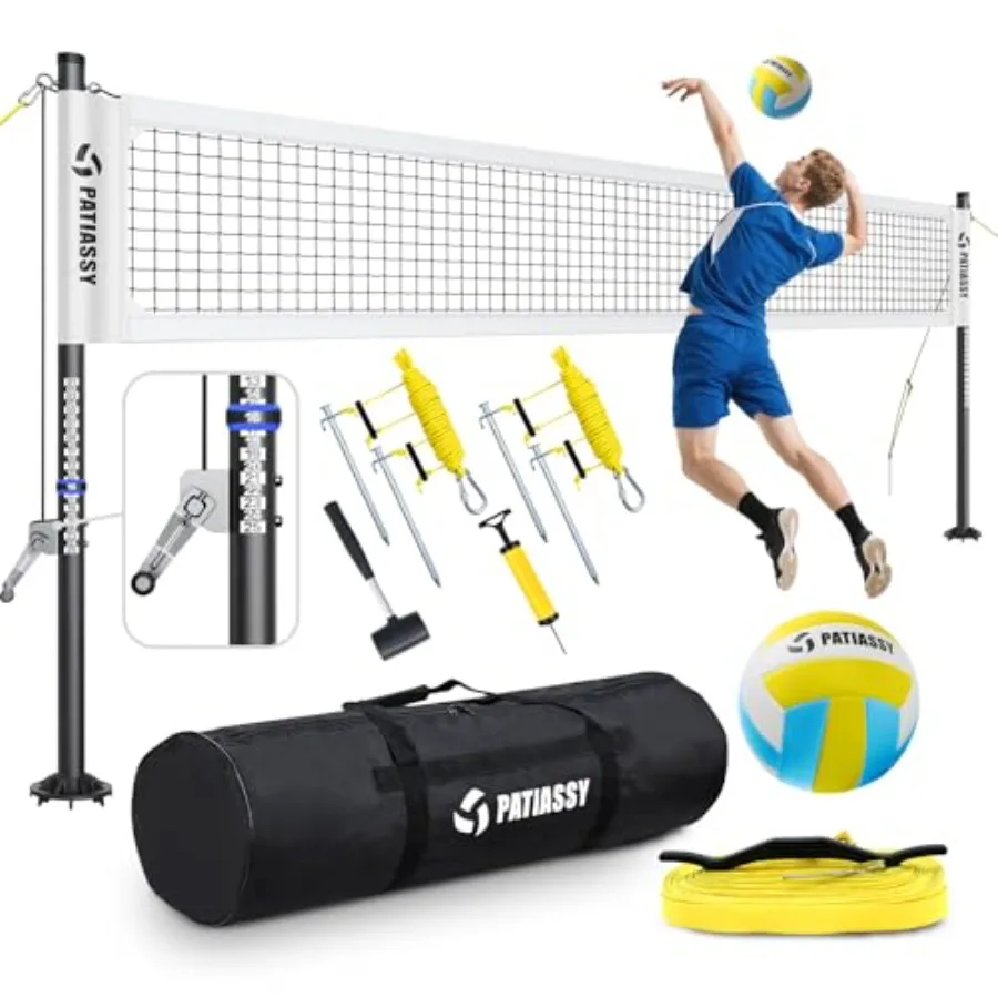 

Professional Heavy Duty Volleyball Net Set for Backyard Beach Outdoor Net System with Steel Anti-Sag Winch 32FT Reinforced Net
