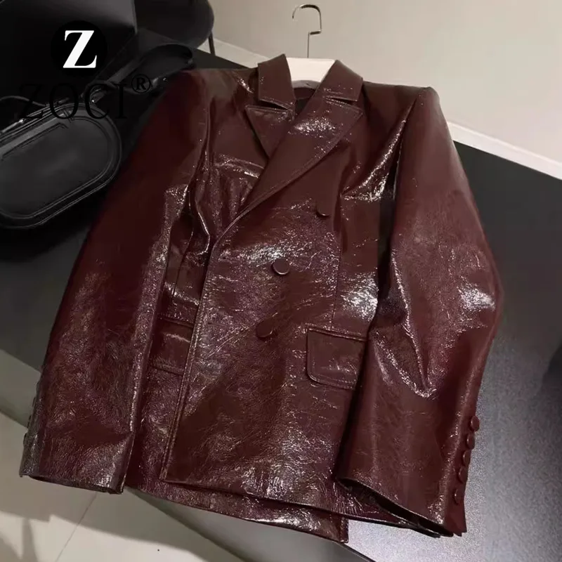 [ZOCI] Koreaanse stijl zoete coole PU-leren jas kleding herfst een los, uniek veelzijdig ontwerp