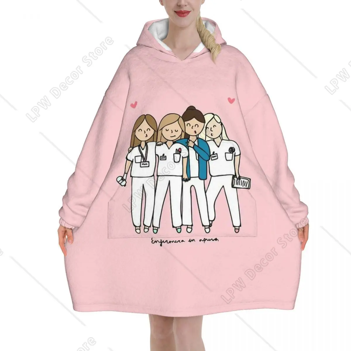 Cute Enfermera En Apuros Nurse Blanket Hoodie Oversized Wearable Sweatshirt Blanket Warm Gifts for Women Girls Girlfriend