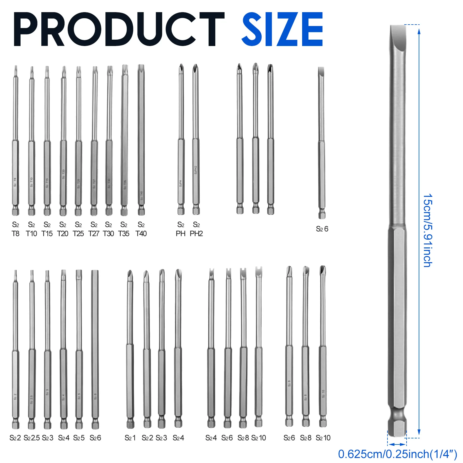 32Pcs 150mm Extra Long Screwdriver Bit Set Magnetic 1/4 Inch Hex Shank Torx Phillips Allen Bits For Impact Drill Deep Hole Auto