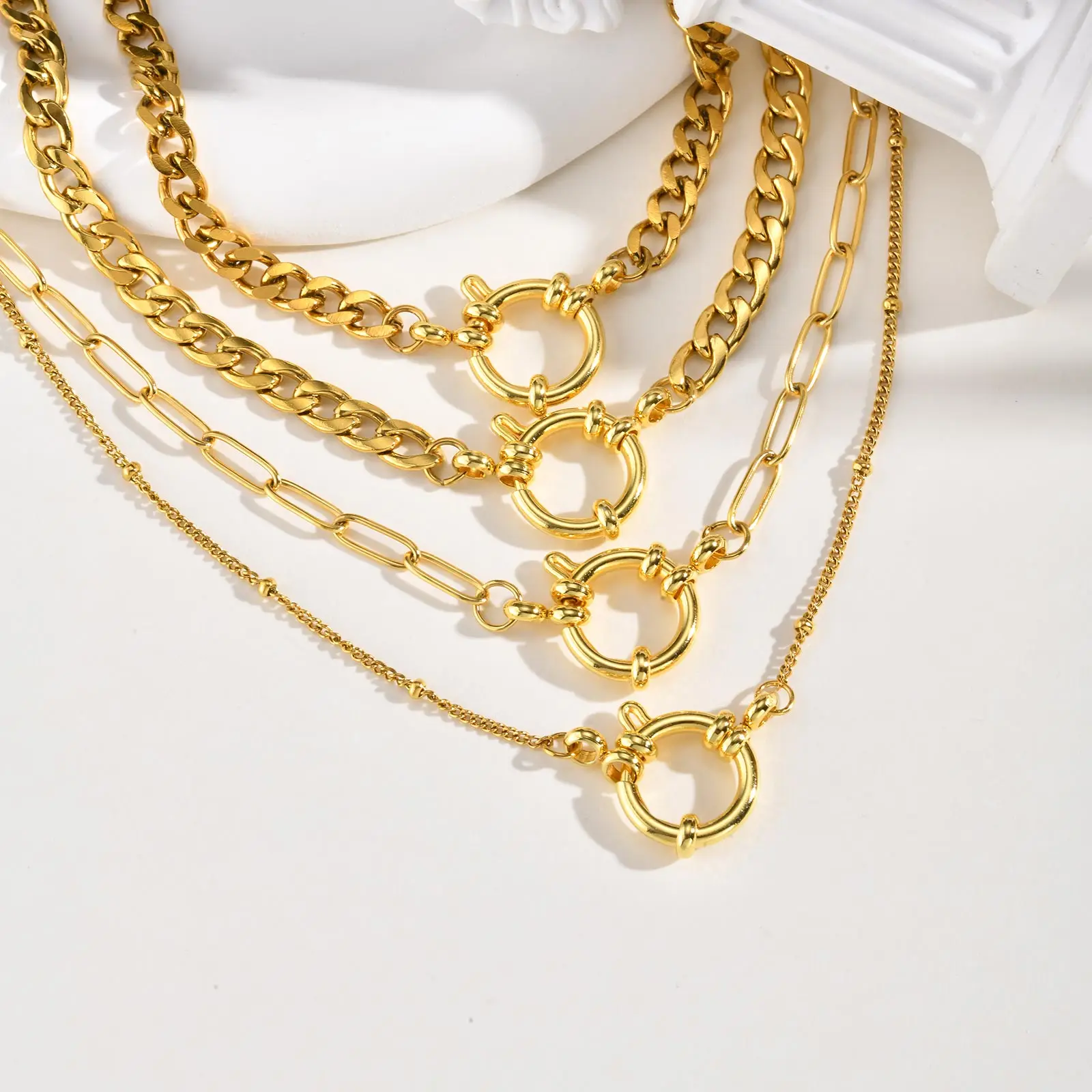 Chunky Bubble Buckle Necklace for Women,Stainless Steel Bead/Grinding/NK Chain Necklaces,18K Gold Plated Punk Jewelry Gifts