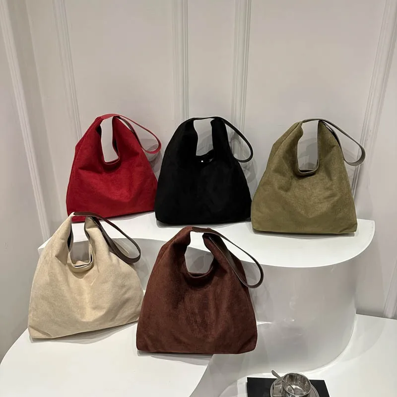 Custom Logo Vintage Faux Suede Hobos Women Shoulder Bags Large Capacity Tote Bag Retro Trend Autumn Big Shopper Purses Handbags