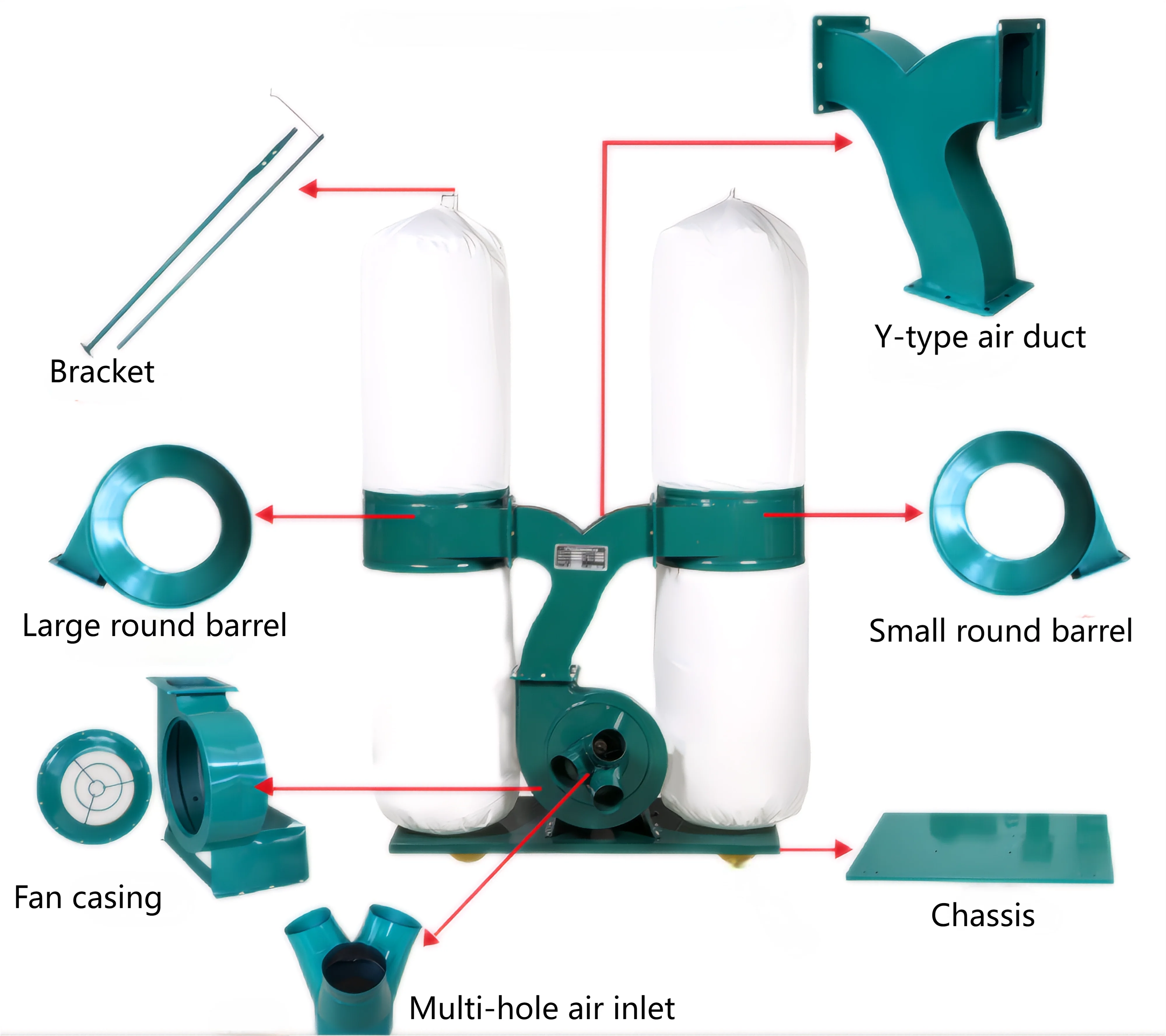 Double Bag Wood Dust Vacuum - Mobile Filtration System for Efficient Sawdust Collection | Portable Dust Collector