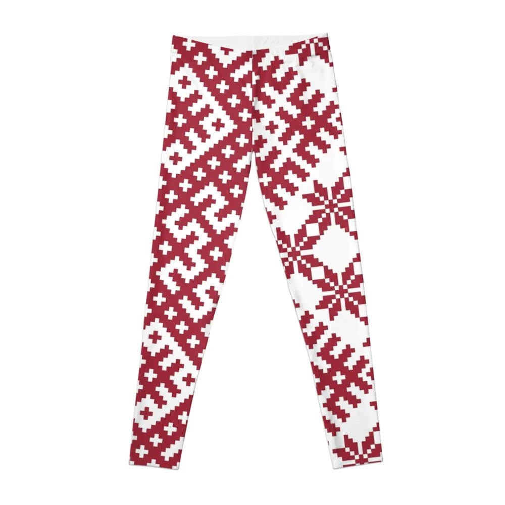 Red Latvian Lielvarde Belt motif Leggings Legging sport legging pants raises butt Womens Leggings