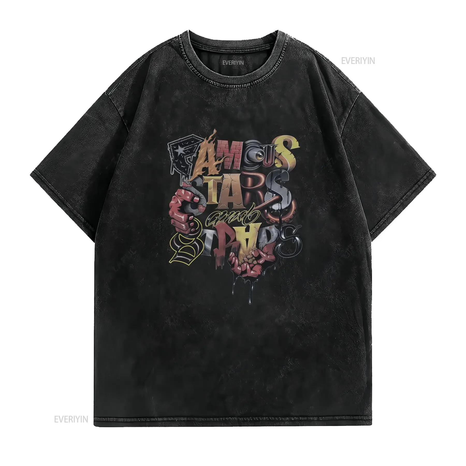 Famous Stars Straps Graffiti T Shirt Mens XL Black  Crewneck vintage Washed Soft Top For Everyday Wear Slightly Breathable