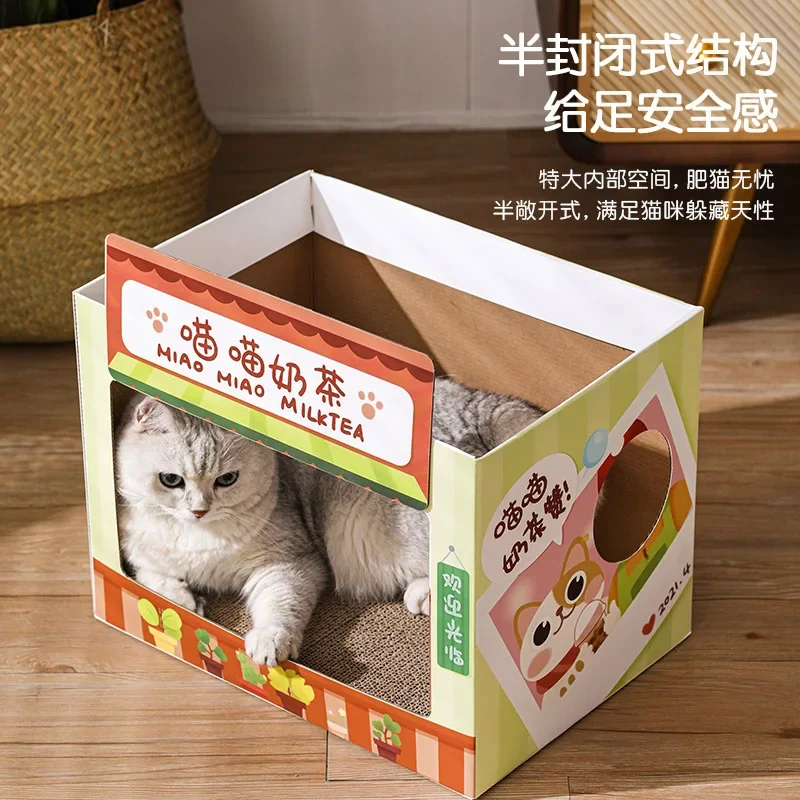 Milk House Cat Scratching Board Pet Nest No Crumbs Corrugated Cat House Paper Pet Toy Claw Grinding House