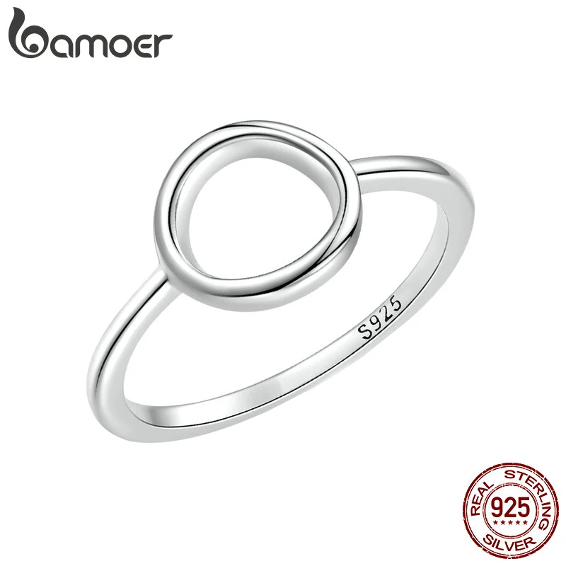 BAMOER Sterling Silver 925 Simple Fashion Circle Finger Rings for Women Statement Ring SCR825