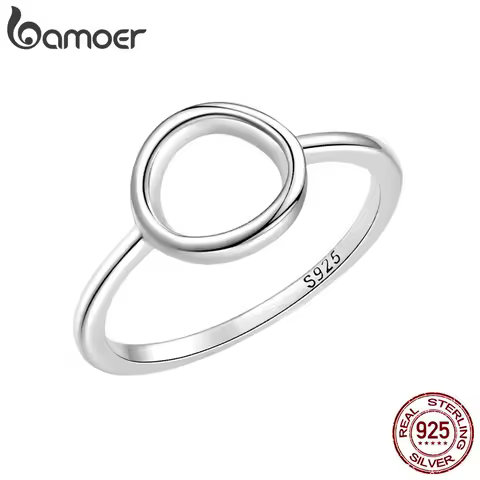 BAMOER 925 Sterling Silver Hollowed Circle Karma Finger Rings for Women Teens Minimalist Geometric Statement Promise Ring