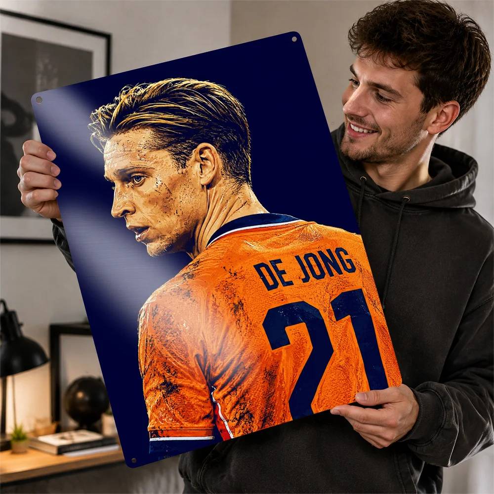 Frenkie De Jong Football Printed Poster Personalized Aluminum Metal Sign Club Legacy Style Wall Art Made For Player Collectors