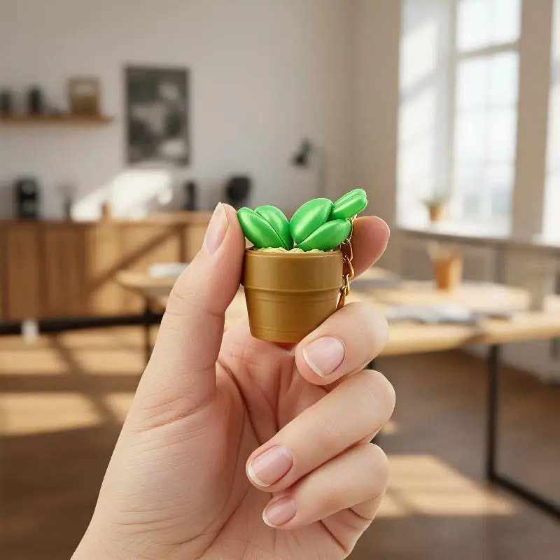 3D Printed Portable Fidget Clicker Keychain Cute Mini Pot Shaped Stress Toy for Office Workers Anxiety Relief