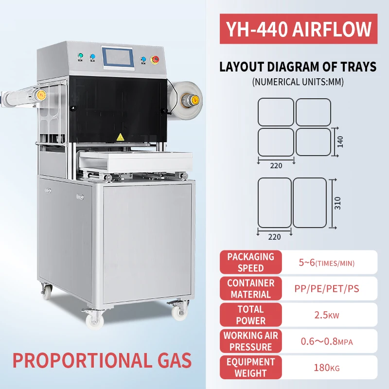 440 Sealing  for Meat Vegetable Modified Atmosphere Packaging Tray Sealer for Paper Pouches