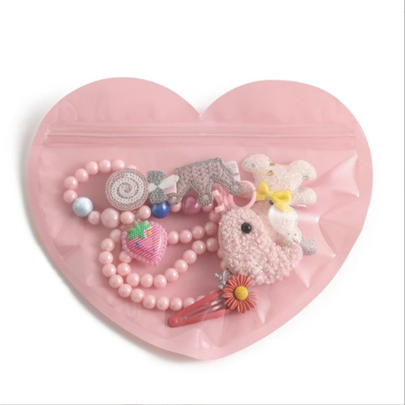 Heart Shaped Gift Storage Bag Jewelry Self Sealing Bag with Clear Display Window Candy Food Packaging Bag Decoration Accessories