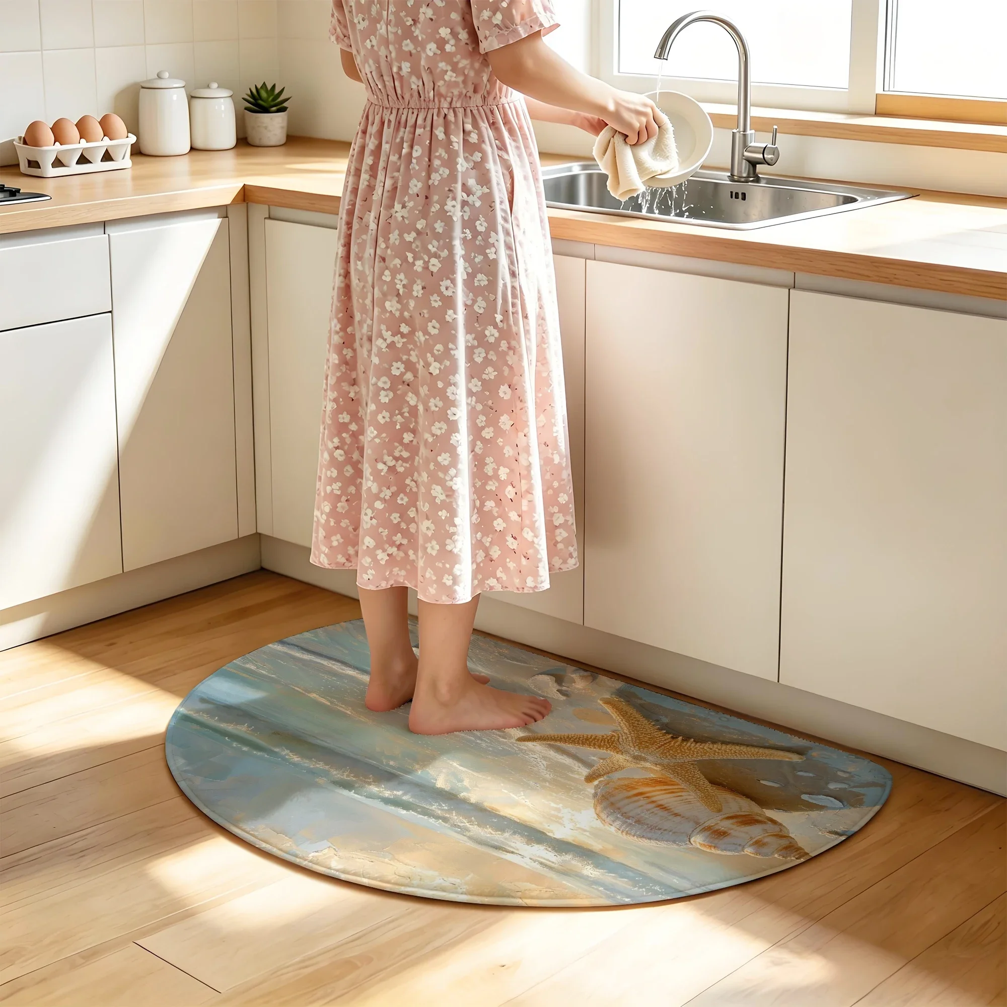 3D Printed Half round Flannel Floor Mat Slow Rebound Sponge Water Absorbing Household Door Mat Bathroom Anti-Slip